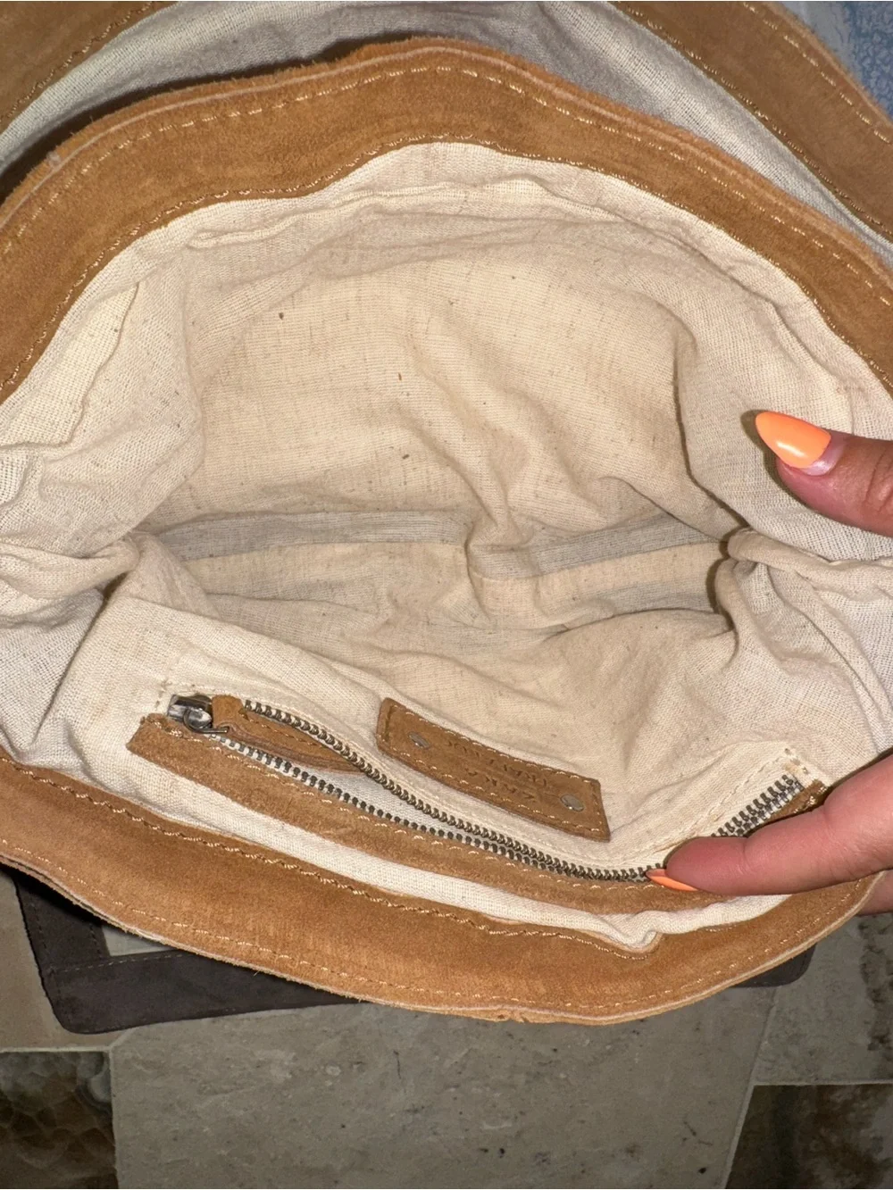 Zara Trafaluc Suede Leather Colorblock Crossbody Messenger Bag Brown Taupe